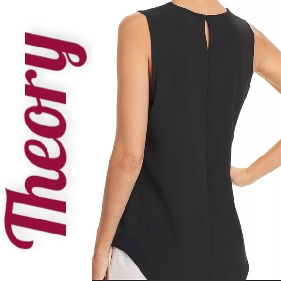 THEORY Bringam 100% Silk Tank With Leather Trim, Size Small - Picture 3 of 12